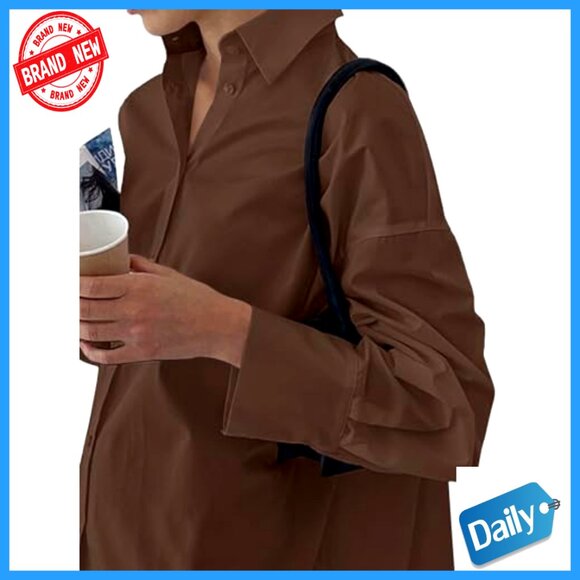 Casual Shirt Dress Collar V Neck Button Down Loose Long Sleeve Mini Dress - Picture 3 of 7